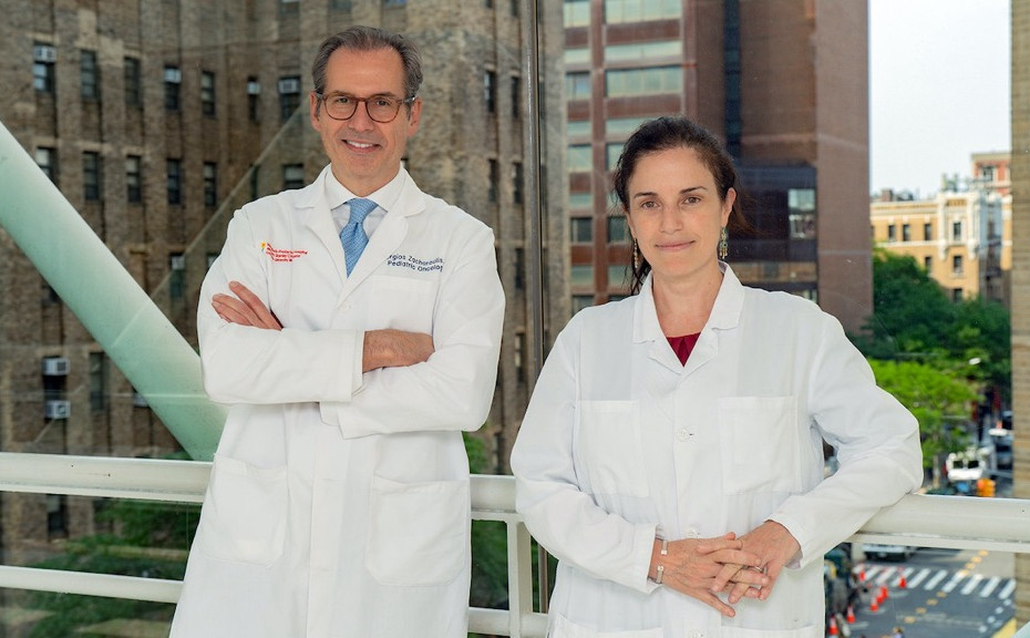 Collaborators Elisa Konofagou (right) with Stergios Zacharoulis, photographed at Columbia University Irving Medical Center.