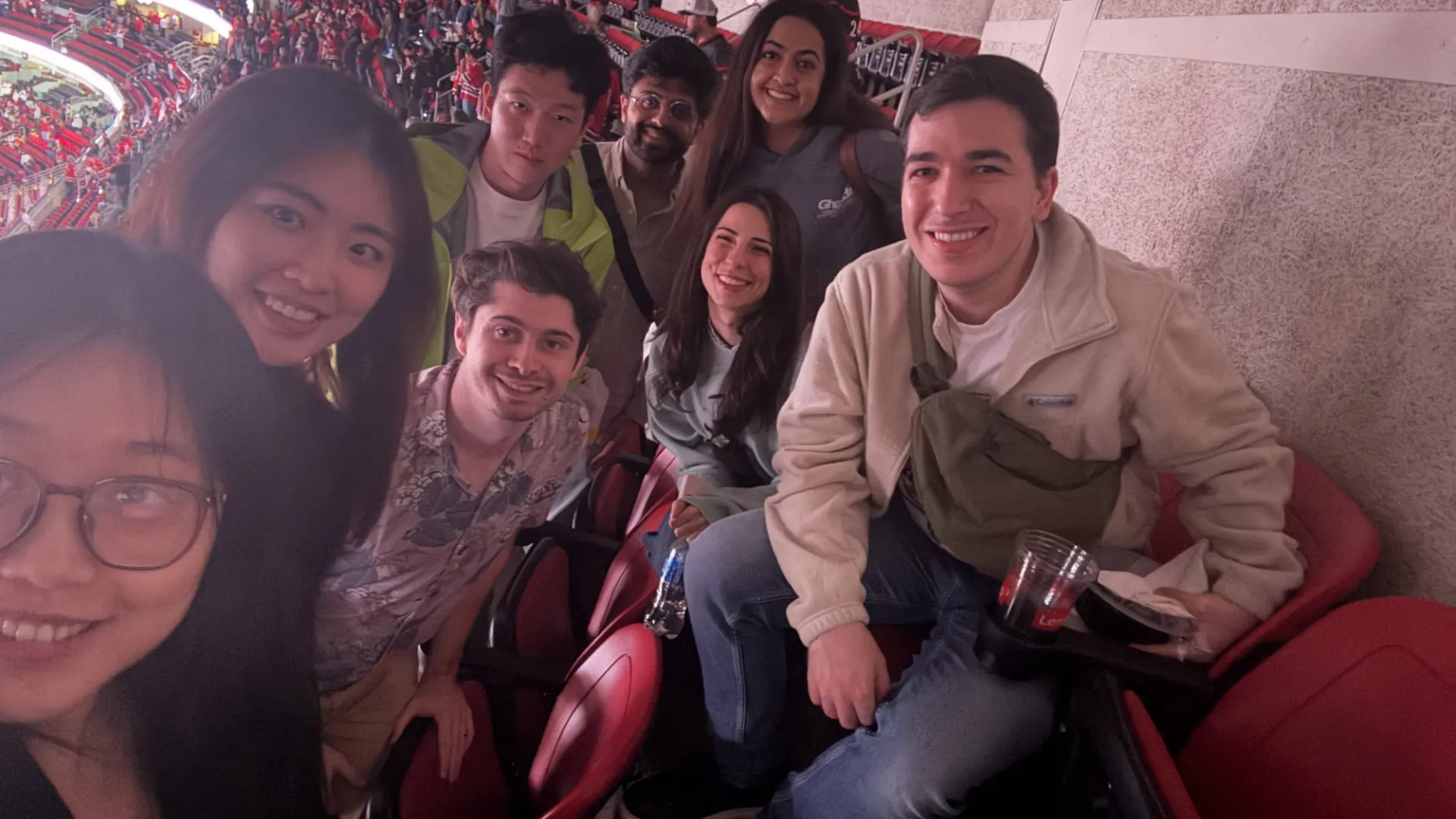 students at hockey game