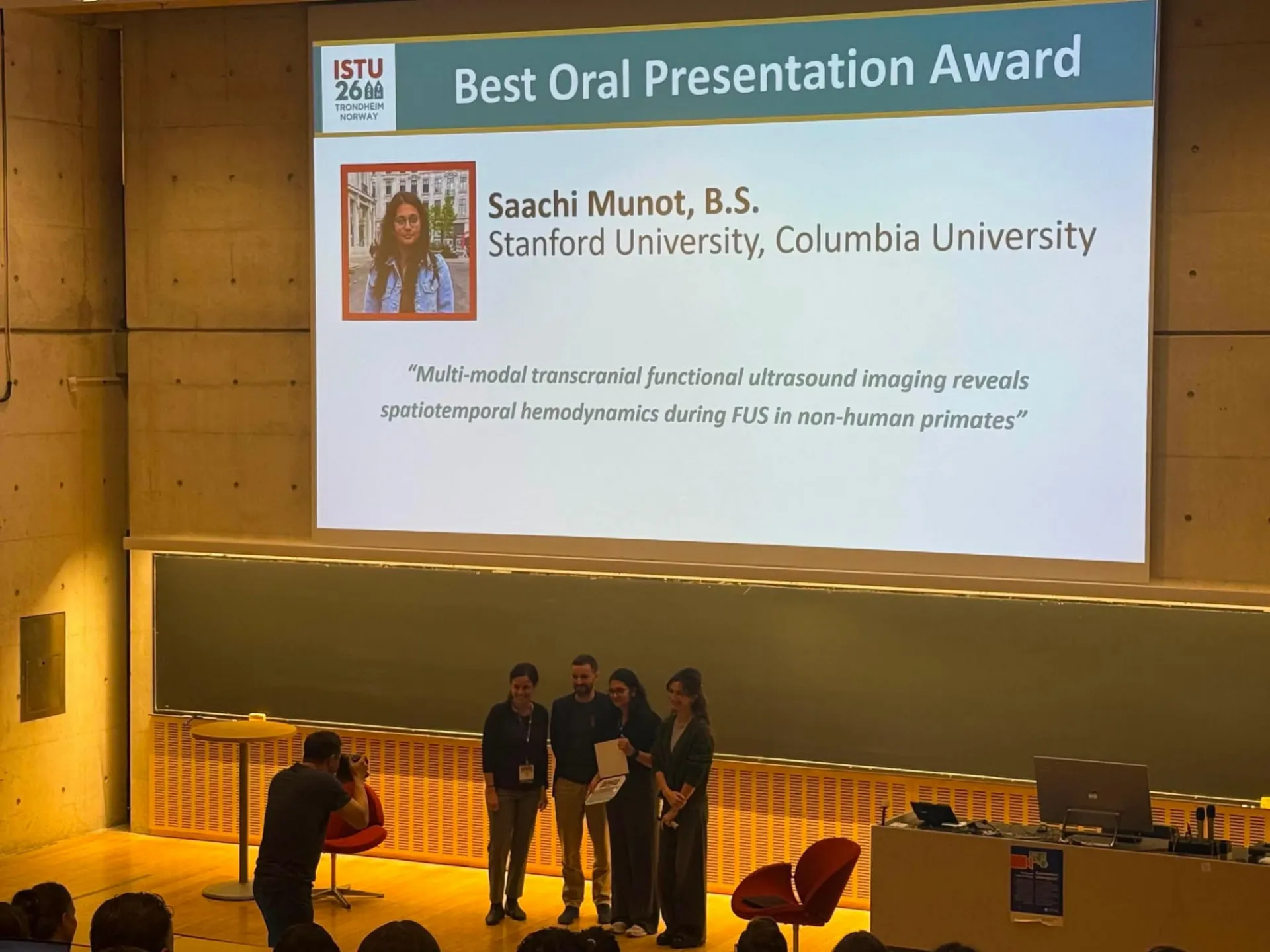 Student receiving award